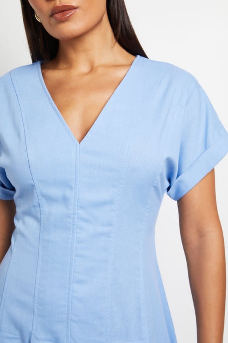 Linen Blend Pleat Detail Midi Dress - Image 4