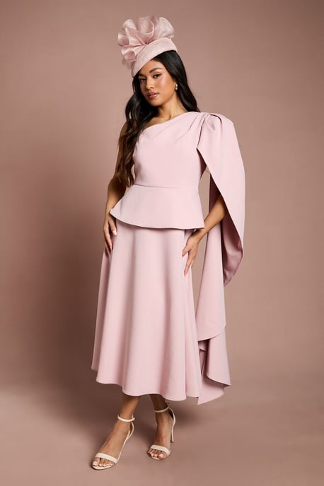 Petite Lisa Tan Shoulder Crepe Midi Dress - Image 1