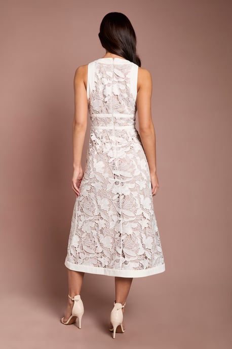 V Neck Satin Lace Midi Dress - Image 3