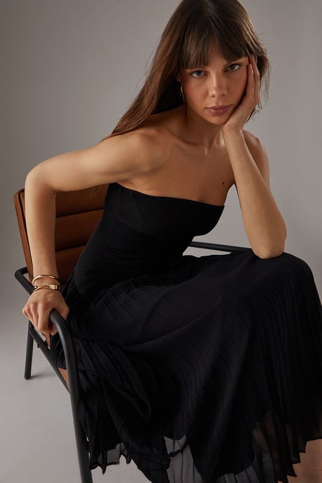 Bandeau Bodice Pleated Chiffon Midi Dress - Image 2