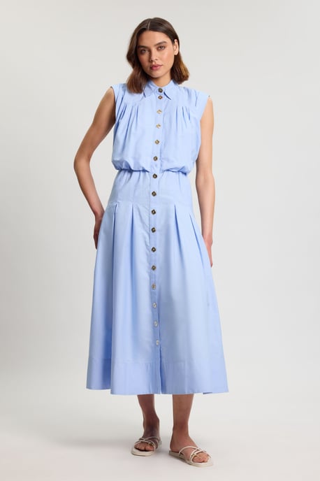 Cotton Poplin Button Up Midi Dress - Image 4