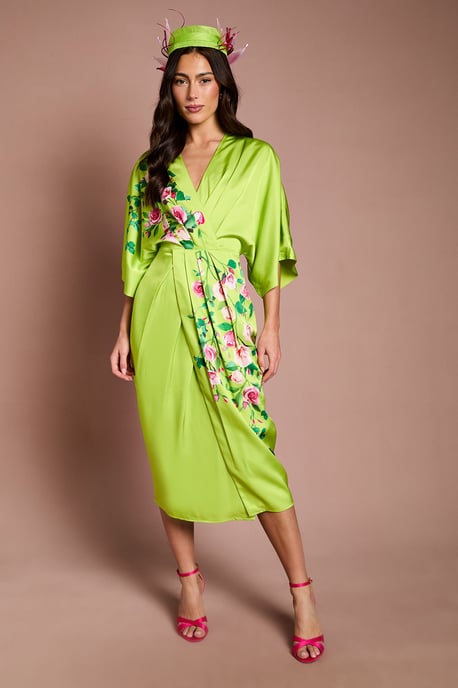 Lisa Tan Printed Kimono Crepe Midi Dress - Image 1