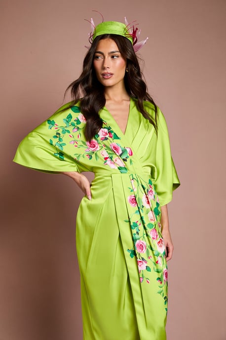 Lisa Tan Printed Kimono Crepe Midi Dress - Image 2
