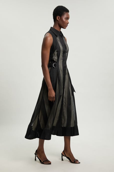 Textured Organza Mix Sleeveless Shirt Dress - Image 2