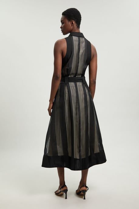 Textured Organza Mix Sleeveless Shirt Dress - Image 3