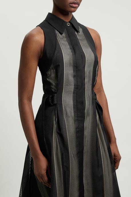 Textured Organza Mix Sleeveless Shirt Dress - Image 4