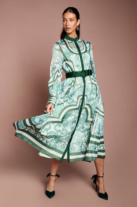 Lisa Tan Organza Belted Shirt Dress - Image 1