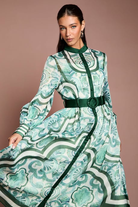Lisa Tan Organza Belted Shirt Dress - Image 4
