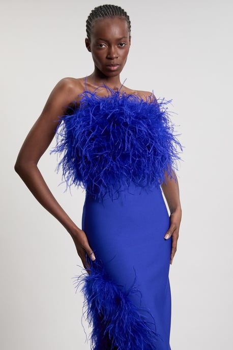 Figure Form Bandage Feather Detail Bandeau Knit Midi Dress - Image 2
