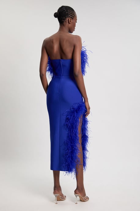 Figure Form Bandage Feather Detail Bandeau Knit Midi Dress - Image 3