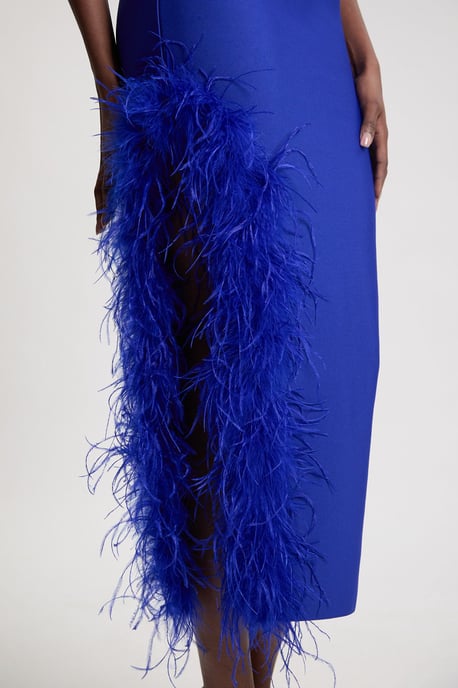 Figure Form Bandage Feather Detail Bandeau Knit Midi Dress - Image 4