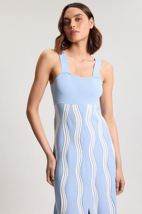 Petite Contrast Wave Knit A-Line Knitted Strappy Dress - Image 2