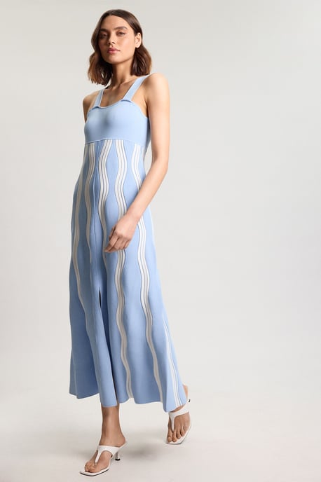 Petite Contrast Wave Knit A-Line Knitted Strappy Dress - Image 4