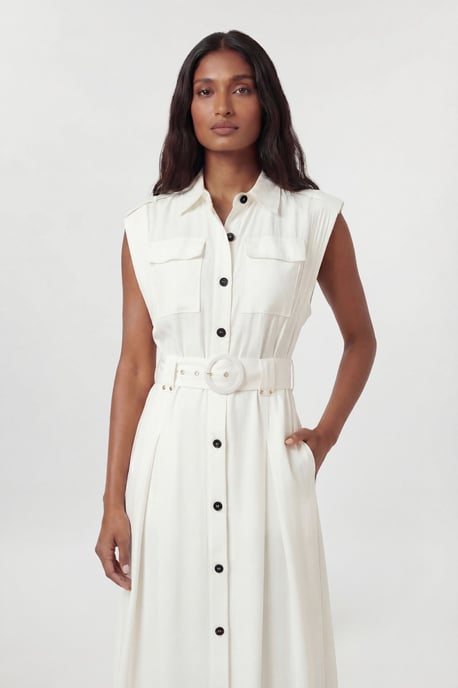 Premium Viscose Linen Belted Woven Maxi Dress With Gold Hardware Detail - Image 2