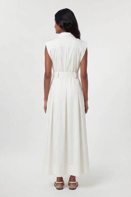 Premium Viscose Linen Belted Woven Maxi Dress With Gold Hardware Detail - Image 3