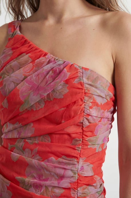 Floral Print Halterneck Asymmetric Hem Ruffle Dress - Image 4
