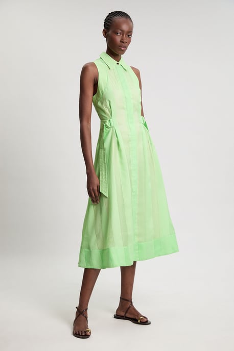 Textured Organza Mix Sleeveless Shirt Dress - Image 1