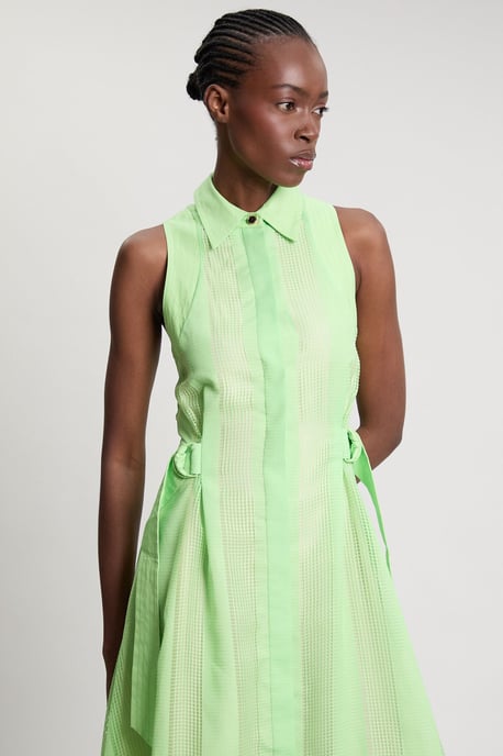 Textured Organza Mix Sleeveless Shirt Dress - Image 3