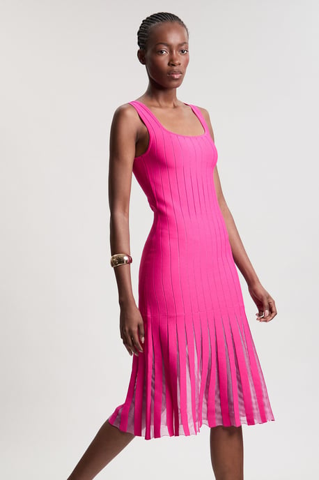 Compact Stretch Square Neck Knitted Flippy Dress - Image 4