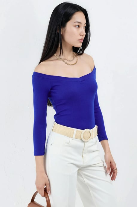 Slim Fit Ribbad Kort Blus - Image 2