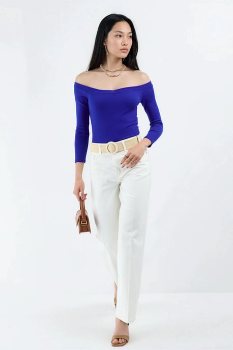 Slim Fit Ribbad Kort Blus - Image 4