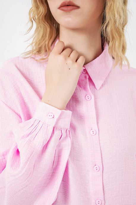 Oversized Textuur Lange Blouse met Shirtkraag - Image 5