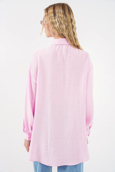 Oversized Textuur Lange Blouse met Shirtkraag - Image 6