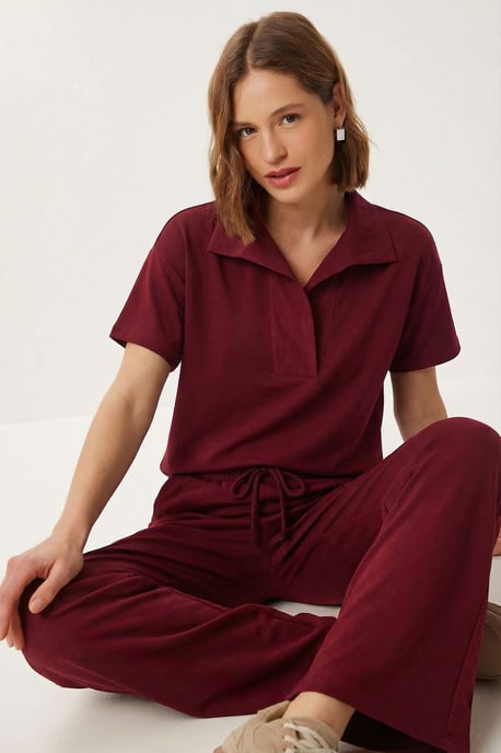 Polokraag Blouse & Midden Taille Wijde Pantalon Twee-Delig Set - Image 3