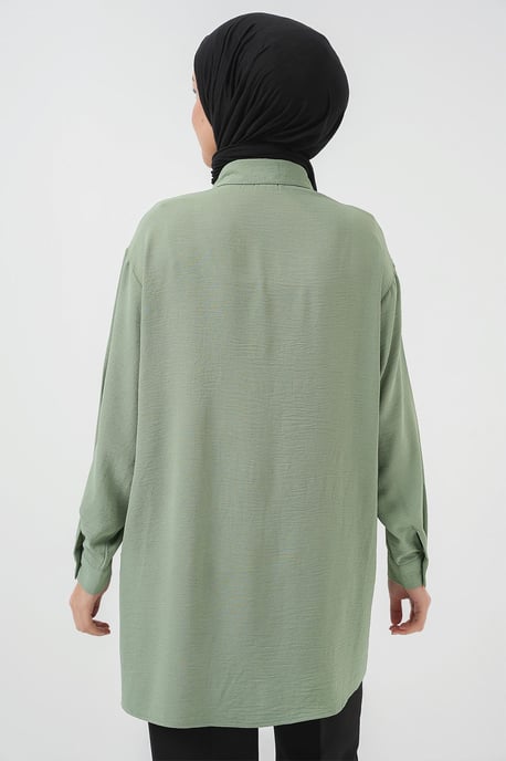 Oversized Lange Mouwen Knopen Blouse met Kraag - Image 5