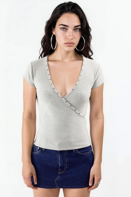 V-ringad ribbad slim fit-blus - Image 6