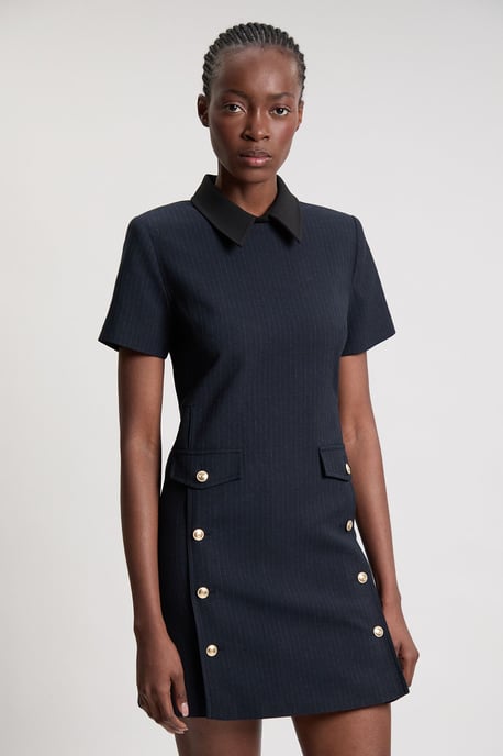 Pinstripe Collared Mini Dress - Image 1