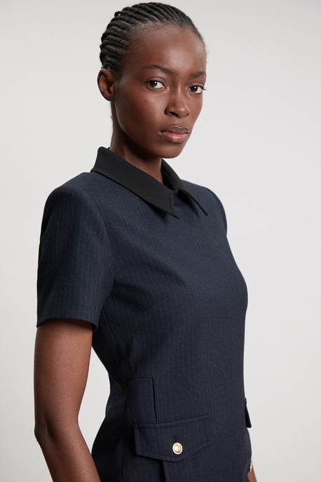 Pinstripe Collared Mini Dress - Image 2