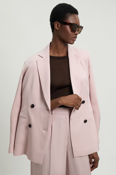 Polished Linen Blend Single Breasted Tailored Blazer - Image 1