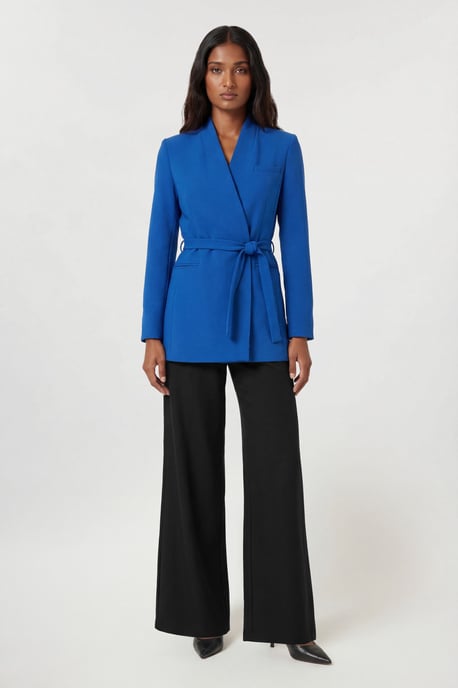 Tailored Collarless Belted Blazer - Image 1