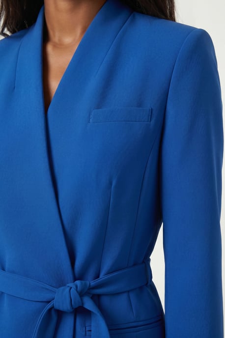Tailored Collarless Belted Blazer - Image 4