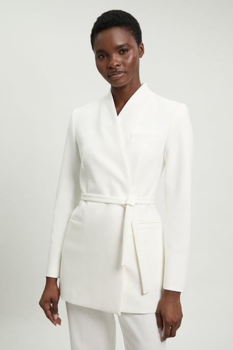 Tailored Collarless Belted Blazer - Image 1