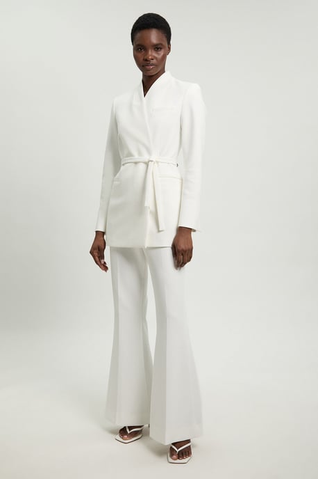 Tailored Collarless Belted Blazer - Image 2