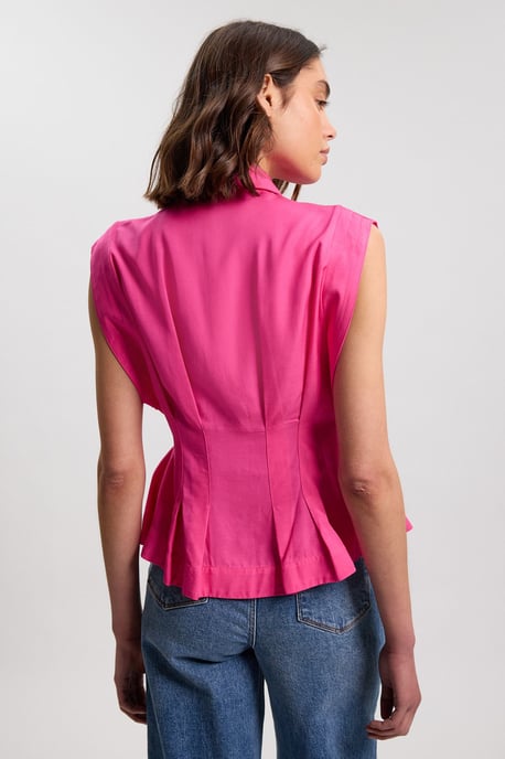 Premium Viscose Linen Topstitch Woven Blouse With Waist Seam Detail - Image 3