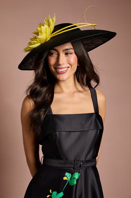 Lisa Tan Feather And Quill Detail Wide Brim Hat - Image 2