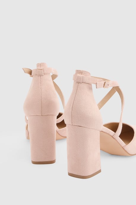 Wide Fit Treat Faux Suede Cross Strap Pointed Block Heel Court Shoes - Image 4