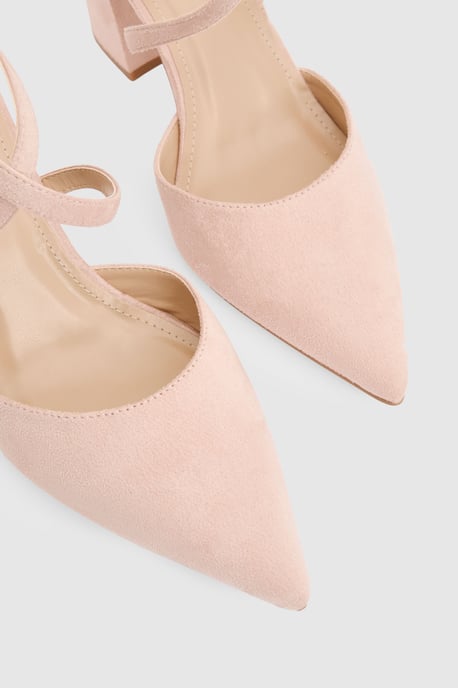 Wide Fit Treat Faux Suede Cross Strap Pointed Block Heel Court Shoes - Image 5