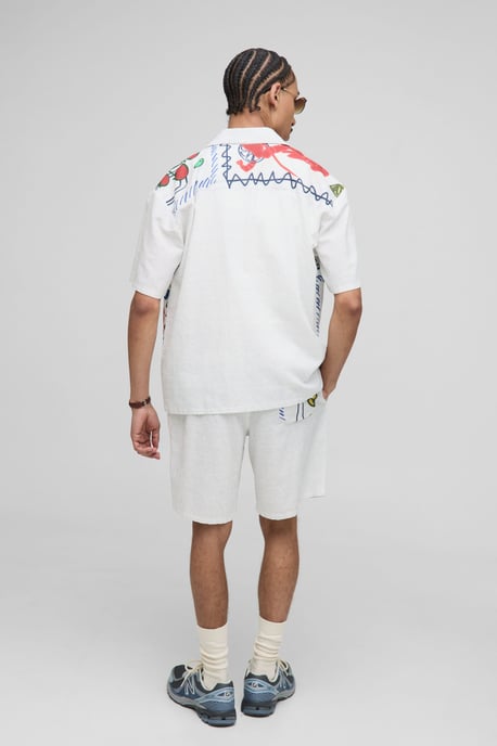 Oversized Linen Blend Conversational Printed Shirt & Short Set - Image 2
