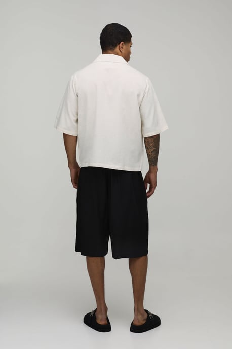 Linen Blend Boxy V Neck Floral Embroidered Polo - Image 2