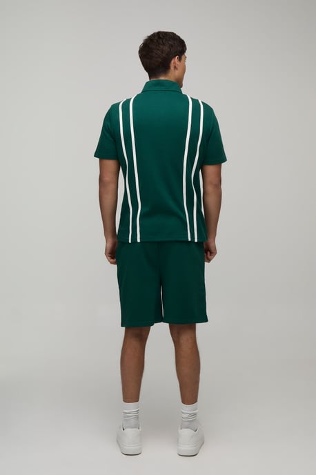 Regular Fit Zip Up Stripe Polo & Jersey Short Set - Image 2