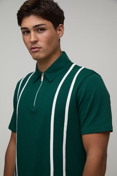 Regular Fit Zip Up Stripe Polo & Jersey Short Set - Image 3