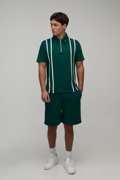 Regular Fit Zip Up Stripe Polo & Jersey Short Set - Image 4