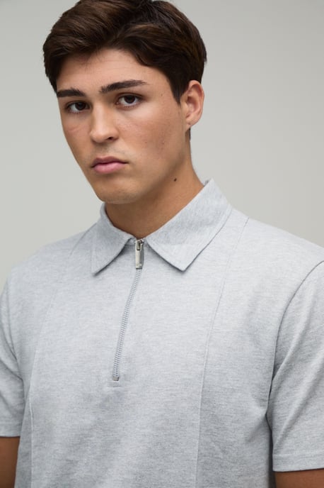 Seam Detail Regular Fit 1/4 Zip Polo & Regular Short Set - Image 3