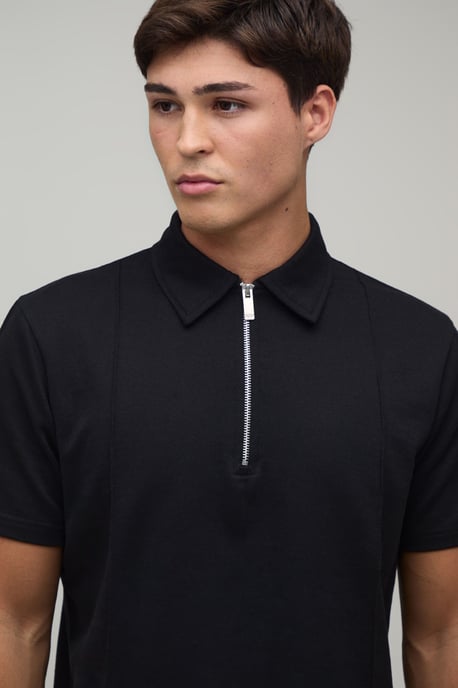Seam Detail Regular Fit 1/4 Zip Polo & Regular Short Set - Image 3