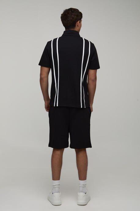 Regular Fit Zip Up Stripe Polo & Jersey Short Set - Image 2