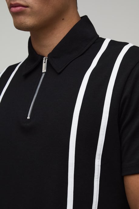 Regular Fit Zip Up Stripe Polo & Jersey Short Set - Image 3